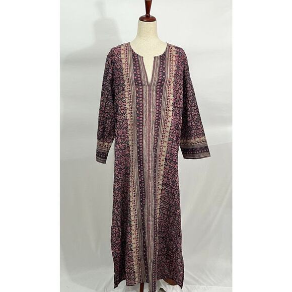 BELL by ALICIA BELL Sz XL Pink Navy Metallic Cotton Maxi Caftan Dress NWT - Picture 1 of 10